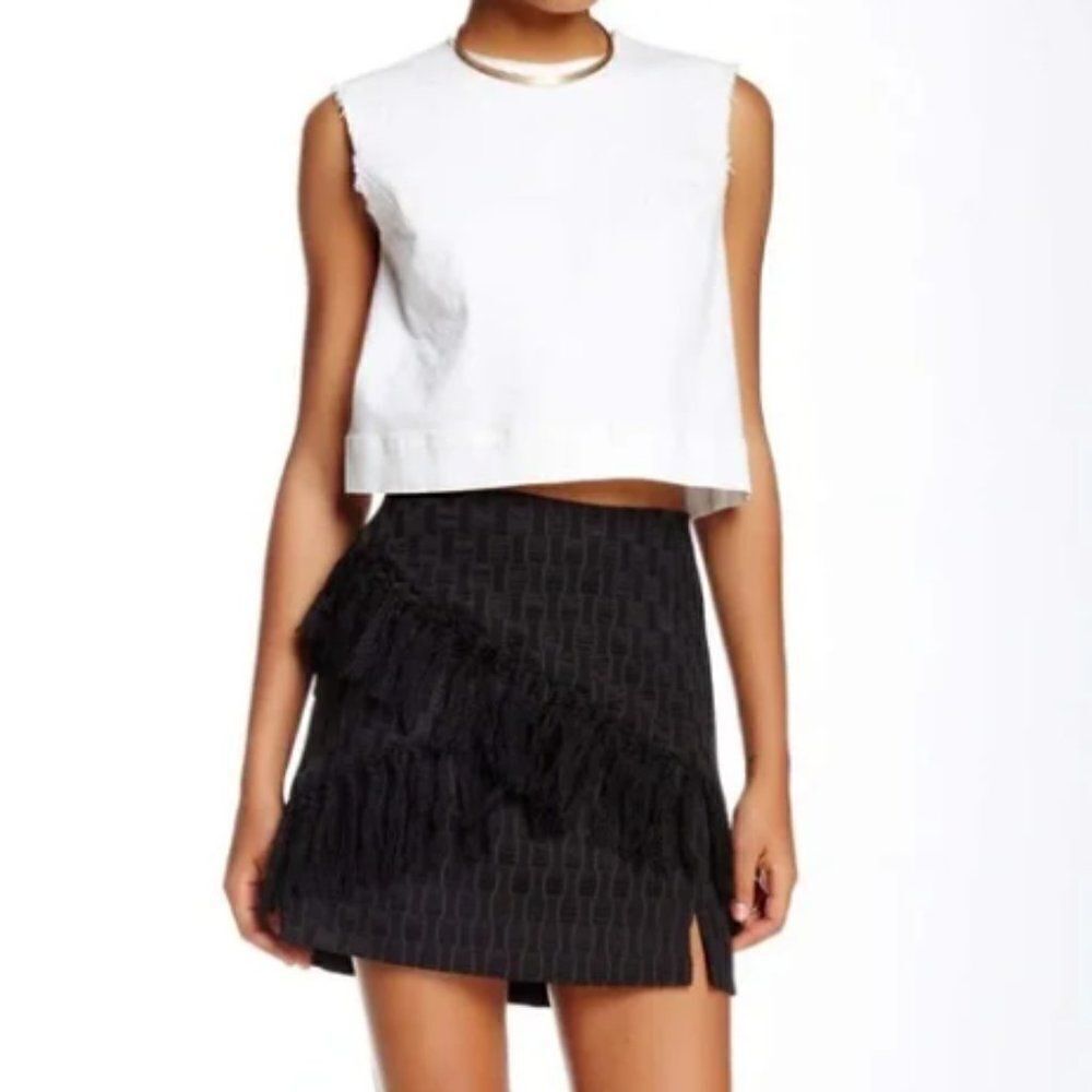Wayf Womens Black Fringe Mini Skirt Size XS Layered Trim